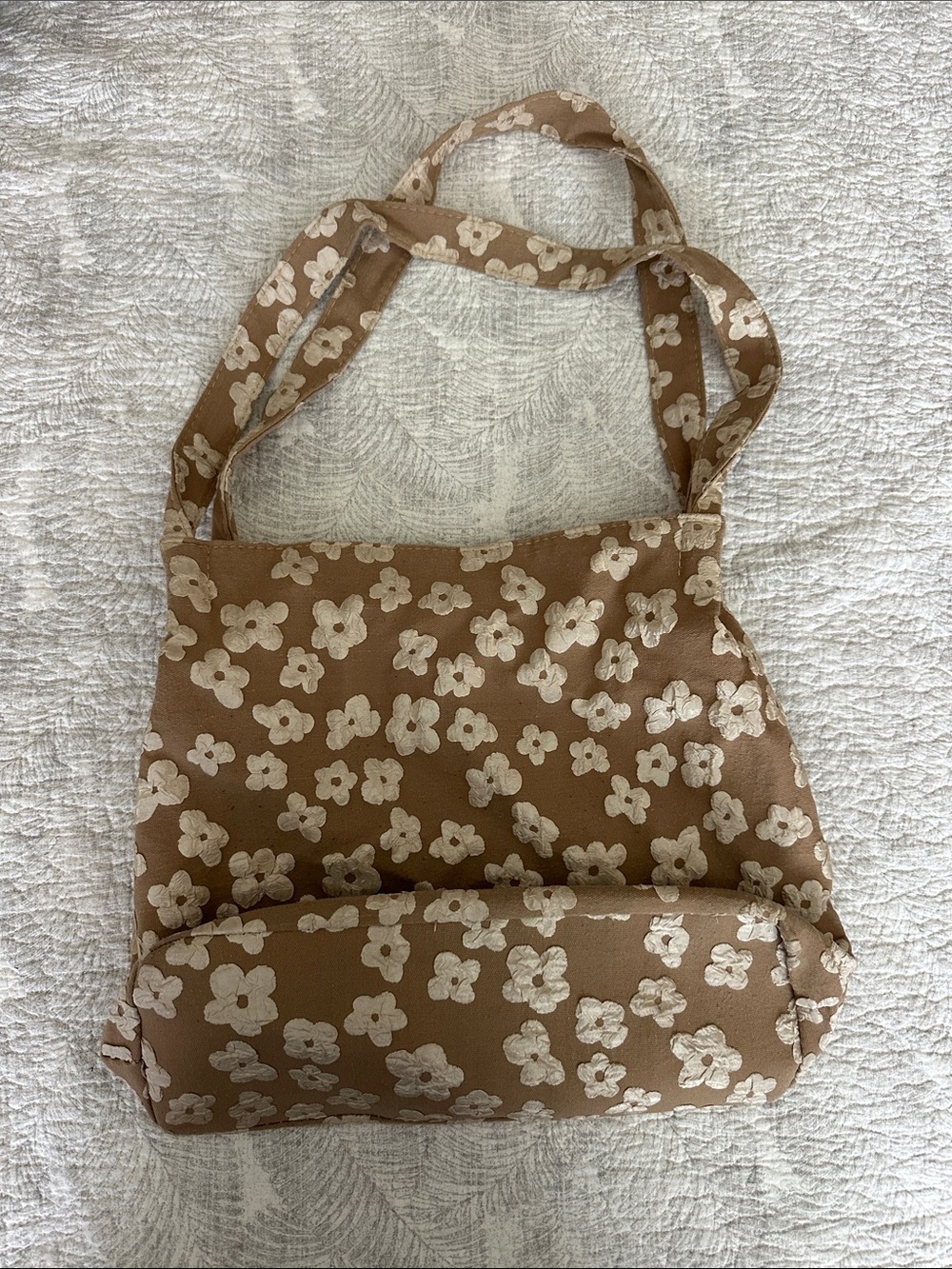 Floral Tote Bag in Tan and Cream
